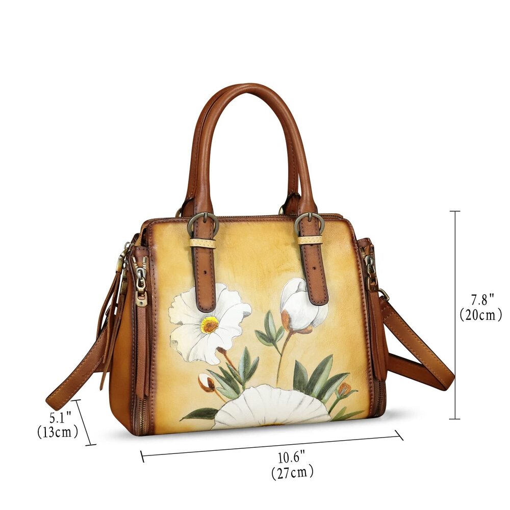 5526 Leather Handbag Hand Painted Leather Top Handle Purse Handmade - Picture 5 of 7